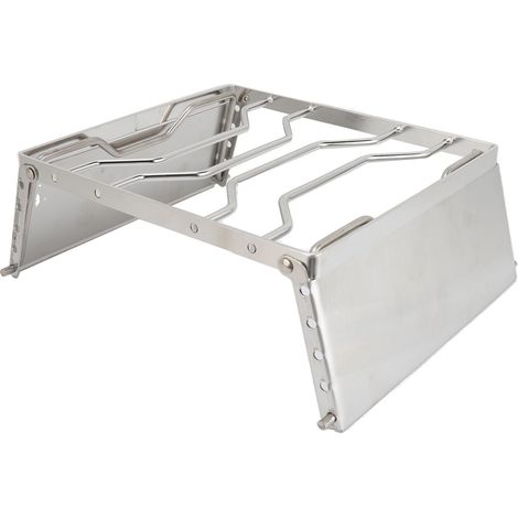 Support de réchaud pliable et multifonctionnel en acier inoxydable argenté pour pique-nique, camping et voyages. (1/5)