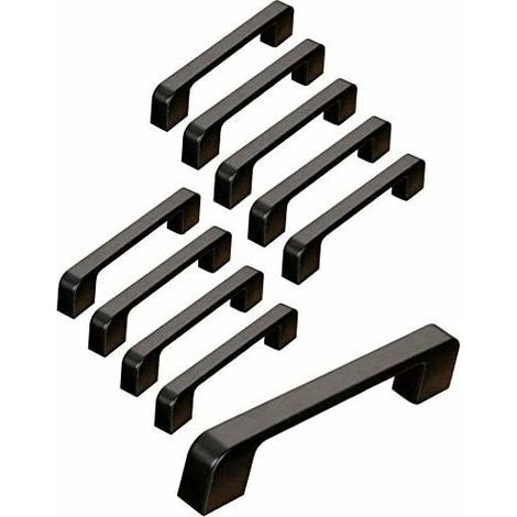 Lot de 10 poignées de meubles, entraxe 96 mm - noires, pour portes de cuisine et barres de meubles (KLB).