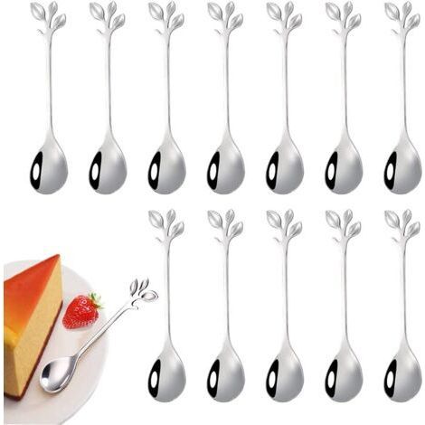 12 Pieces of Stainless Steel Leaf Coffee Spoon,Mini Coffee Spoon Branch Design Dessert Spoon,Used for Water Tea Milk Coffee Dessert Drink Utensils Mixed Milkshake(ar