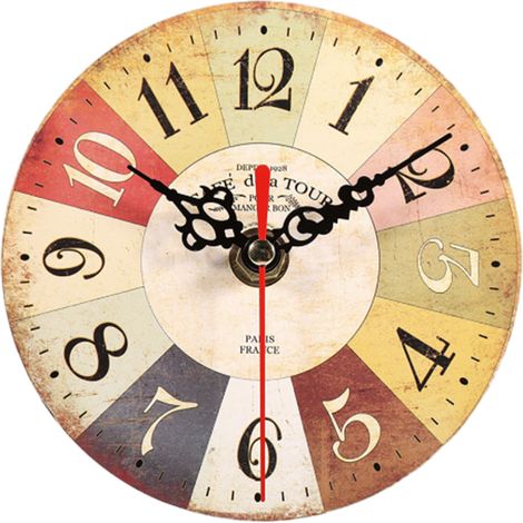 Horloge murale ronde de style européen antique en MDF (1 pièce) - Décoration pour la maison ou le bureau (1/5)