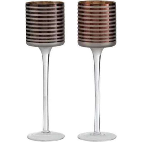 Lot de 2 Photophores sur Pied "Verre Rayé" 25cm Marron (1/3)