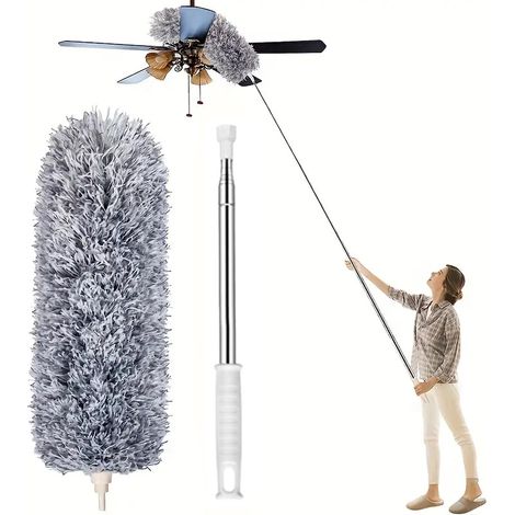 Plumeau Poussière, Plumeau Télescopique Microfibre avec Poignée en Acier Inoxydable Plumeaus Lavable Parfait, Gris 1641.5250cm (1/5)
