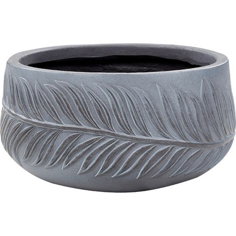 Maceta exterior motivo hoja redonda piedra fibra arcilla 25x25x14 cm gris Ftero (1/5)