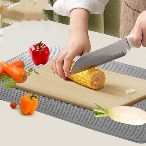 Tappetino asciugapiatti in silicone，Tappetino per piatti，Tappetino per piatti，Scolapiatti in silicone，vassoio raccogligocce，51 cm  71 cm，Grigio (1/4)