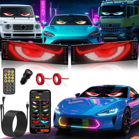 2 Pcs Yeux LED pour Camion, Lumières Devil Eyes pour Voiture, Écran LED Flexible et Programmable, Panneau Publicitaire pour Voiture, Camion, Magasin, Design DIY Dynamique (348102mm)