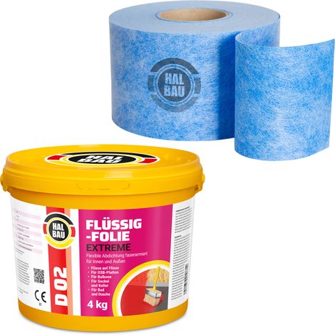 HALBAU Dichtset für Duschabdichtung Bad Abdichtung Dichtband Flüssigfolie 4kg H301 (1/5)