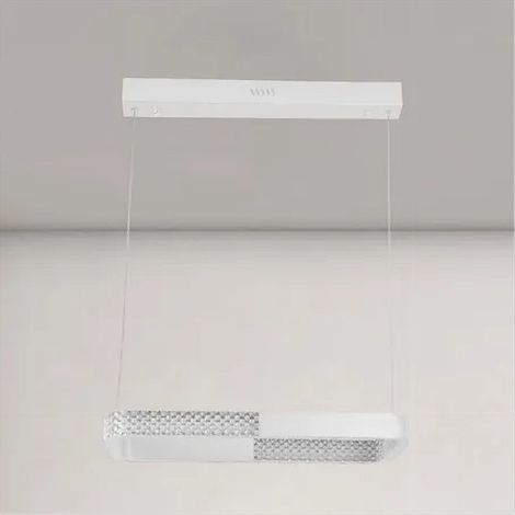 TRADE SHOP - Lampadario A Sospensione Led 28w Rettangolare Bianco Cristallo Con Telecomando 32064 -