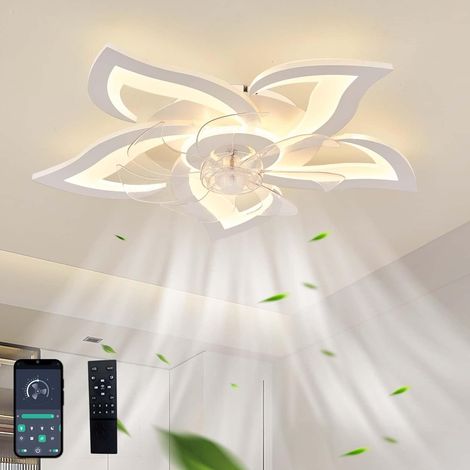 Ventilateur Plafond Avec Lumiere Design Moderne Silencieux Dimmable LED Lustre Ventilateur DC Réversible 6 Vitesses Plafonnier Ventilateur Et Télécommande Pour Chambre Salon-White (1/5)