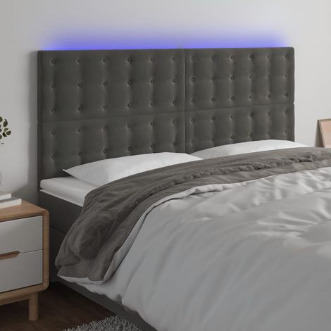vidaXL Tête de lit à LED Gris foncé 160x5x118/128 cm Velours (1/5)
