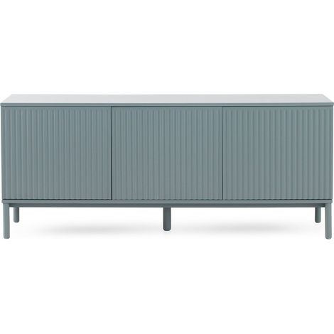 Taubenblaues Sideboard aus MDF, geriffelte Türen und Seitenwände, Beine aus Massivholz (1/5)