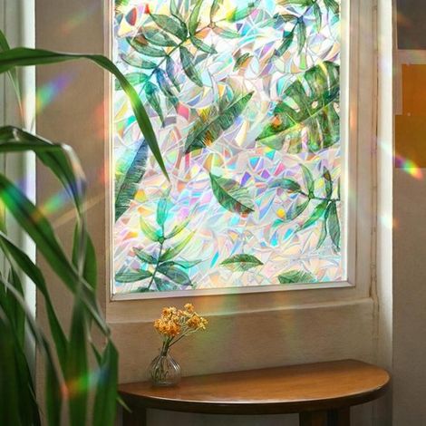 Pellicola autoadesiva per finestre con motivo foglie arcobaleno 3D, 40x118 cm, per la privacy. (1/5)