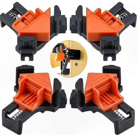 Set mit 4 90°-Winkelklemmen, Federschraubstock mit Halteklammer, Holzbearbeitungswerkzeug für Heimwerker und Schreinerarbeiten (1/5)