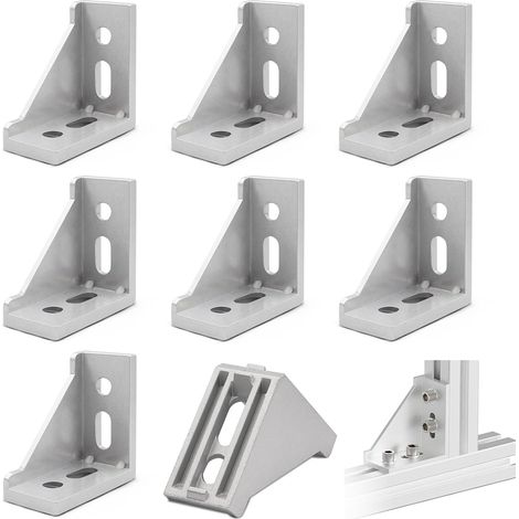 Lot de 8 équerres en aluminium - Matériel de fixation - Angle 30 x 60 mm - Profilé en aluminium - Connecteur d'angle à 90° - Connecteur d'angle en aluminium pour profilés en aluminium (1/5)