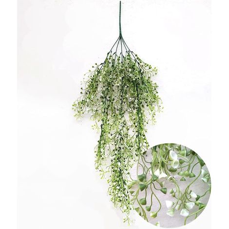 LEMROE 2 pièces Saule artificiel suspendu, plante fleurie en rotin, vigne fleurie blanche, déco murale pour maison et jardin, fleurs synthétiques extérieur (1/5)