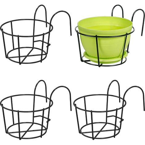 Support Pour Jardinière - En Fer Noir - Pour Balcon, Terrasse, Patio, Jardin - Diamètre Haut 15,5 cm - Hauteur 8,5 cm - Lot de 4 (1/5)