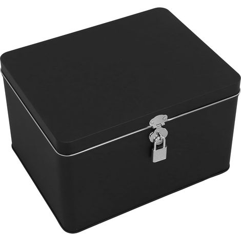 Boîte de Rangement en Fer-blanc avec Serrure 230x180x140 Mm Boîte Carrée en Métal Noire Sécurité Maison Bureau Organisation Polyvalente (1/5)