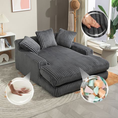 Sofá cama moderno de pana gris oscuro con 3 cojines, chaise longue individual sin montaje (1/5)