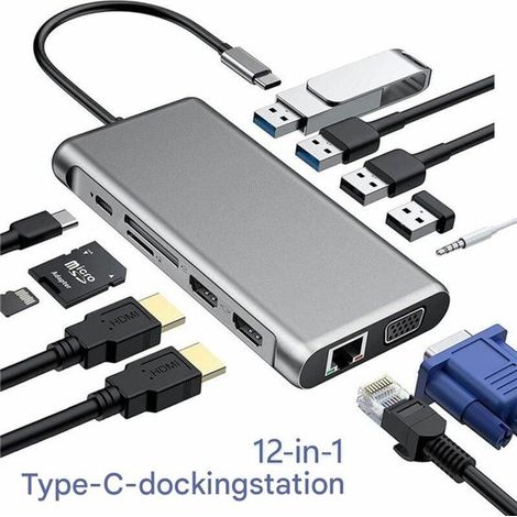 Hub HDMI USB-C，Dock HDMI 4K，Adattatore per triplo display，Per MacBook e laptop，USB 3.0/2.0，Argento，1 pezzo (1/5)