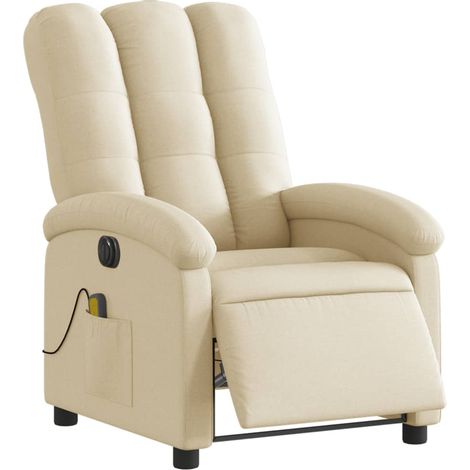 vidaXL Fauteuil inclinable de massage électrique crème tissu