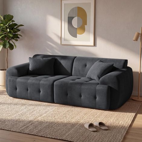 Canapé 2 places 180 cm, canapé de sol avec dossier, coussin et accoudoirs, en tissu moderne, sans montage - Gris foncé (1/5)