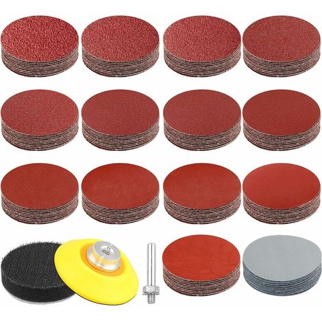 VURAHOME - 140 pièces Velcro papier abrasif 50mm 60 80 100 120 180 240 320 400 600 800 1000 1200 2000 3000 Grain, Disques Abrasifs 50 mm Set avec 1 pièce kit de tampon de roue adaptateur de tampon de (1/5)