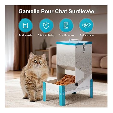 Distributeur Croquettes Chat Automatique Gamelle Surélevée pour Chien Mangeoire Secs en Métal Amovible, Pour Animaux de Compagnie, Solide, Nettoyer (1/4)