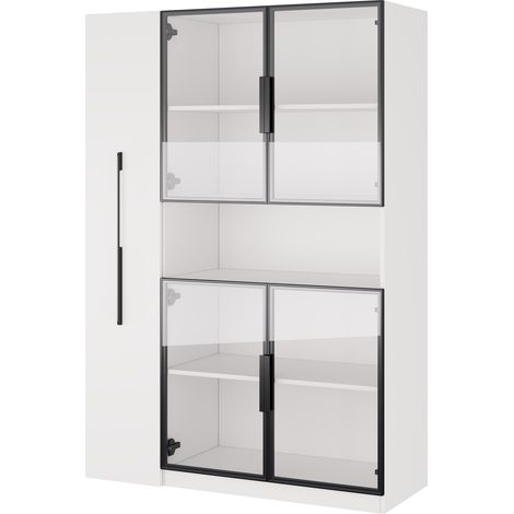 Vitrina de cristal blanca 110 x 35 x 160 cm con LED, MDF y puertas de vidrio (1/5)