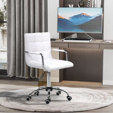 MEUBLIV Chaise de bureau ergonomique blanche réglable en hauteur avec roulettes et accoudoirs (1/5)