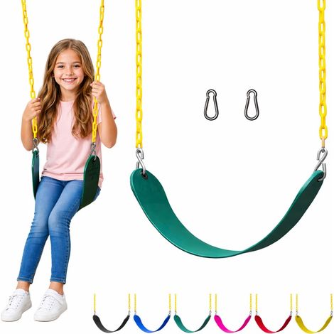 Siège de balançoire de remplacement vert avec chaînes renforcées. Accessoire de jardin pour structure de jeux extérieure, adapté aux enfants. (1/5)