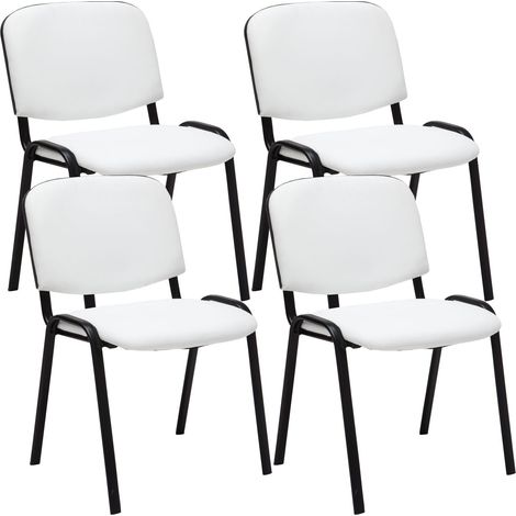Set 4 sedie visitatore area attesa impilabili in PVC bianco, base a 4 gambe in metallo nero 100003189