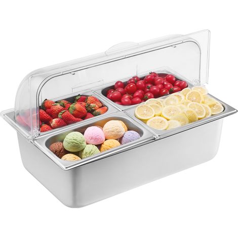 VEVOR Saladette Refrigeree a Poser avec 4 Plateaux de Service en Acier Inoxydable, Vitrine Refrigeree Comptoir avec Couvercles Transparents et 3 Bacs a Glacons, pour Restaurant Hotel Cuisine Fete