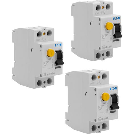 Lot de 3 interrupteurs différentiels 30 mA – 63A Type A + 63A Type AC + 40A Type AC – CE / NF - EATON