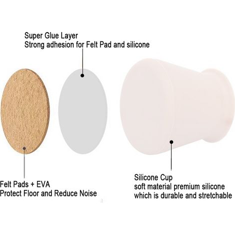 8 patins de protection en silicone blanc pour pieds de chaise, en feutre, avec revêtements protecteurs en silicone (1/5)
