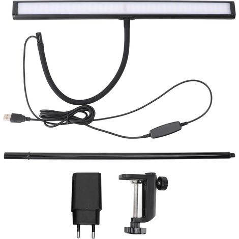 Lampe de bureau à pince pour le soin des yeux, variable 3 couleurs, température réglable, col de cygne, lampe de table LED avec adaptateur USB pour étude, prise ue 100-240V (1/5)