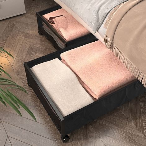 Black Under Bed Storage Box with Wheels 62cm W x 42cm D x 19.5cm H (1/5)