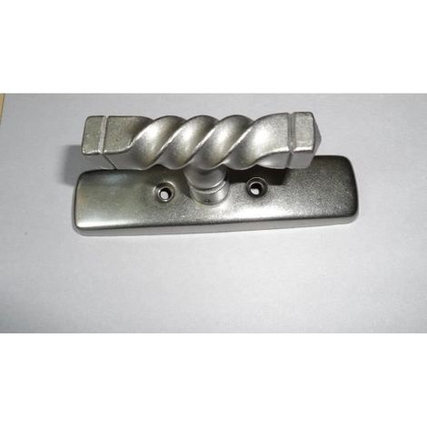 Cache crémone - Bouton torsadé - Fer poli - Carré 7 mm - Entraxe 43 mm (pour boîtier n°9) (1/2)