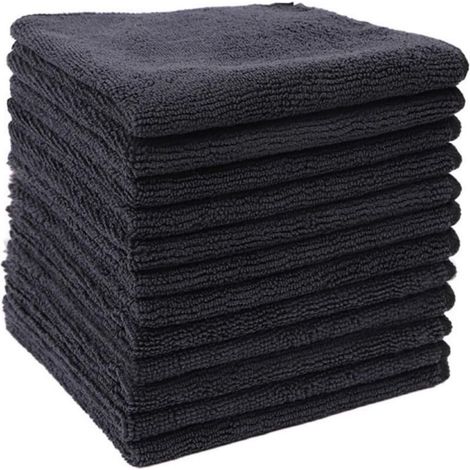 UlisemChiffons en Fibres ultrafines Noires, Chiffon de Nettoyage ménager, Chiffon de Cuisine en Coton Polyester, Tampon à récurer(30x30cm,12pcs) (1/4)