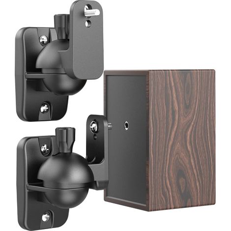Universel Support Mural pour Enceintes 2 pièces Rotation + Inclinaison Ajustable jusqu'à 3,5 kg, avec 3 Types de vis (Noir) (1/5)