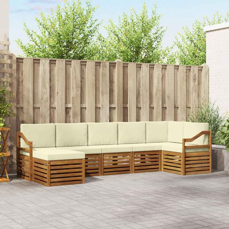 vidaXL Ecksofa Set mit Kissen 7 pcs Natur und Creme Massivholz Akazie (1/5)
