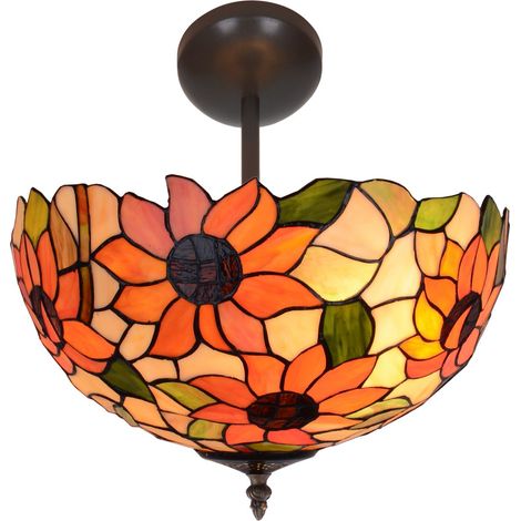 Plafonnier bas avec abat-jour Tiffany diamètre 40cm Série Diamond