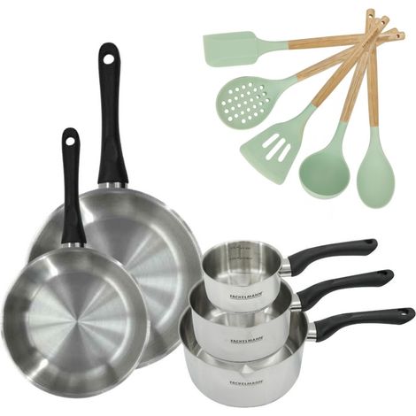Lot 2 Poêles 24/28cm et 3 Casseroles 12/16/20cm Fackelmann Généva avec 5 ustensiles (1/5)