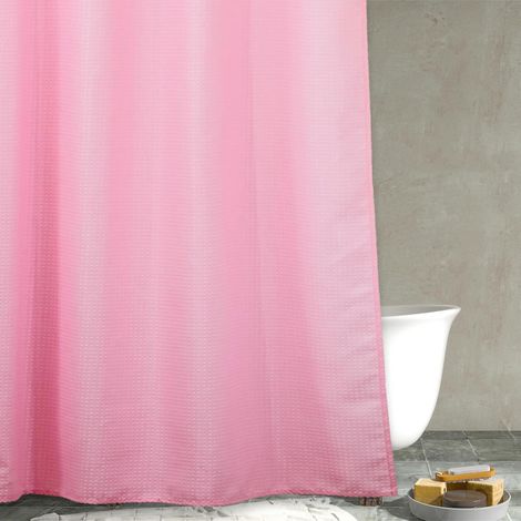 Rideau de douche à tissage gaufré rose : rideau de douche en tissu texturé robuste pour salle de bain de fille Imperméable et lavable en tissu polyester épais 183 x 183 cm de hauteur (1/5)