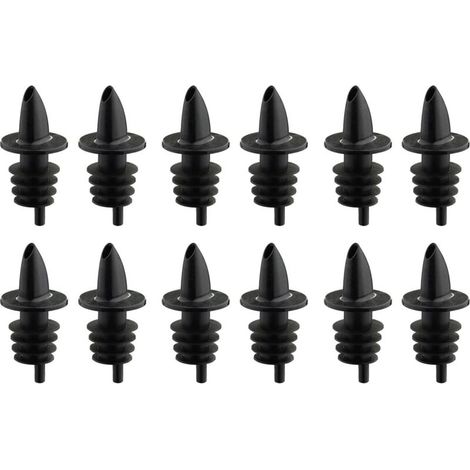 Set de 12 Becs Verseur de Spiritueux pour Bouteilles, Distributeur avec tube à air, bouchon en plastique, Jet-Pour, Noir (1/4)
