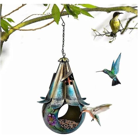 Mangeoires solaires pour oiseaux pour extérieur, maison d'oiseaux suspendue, art en fer sauvage pour jardin, maison d'oiseaux sauvages (1/5)