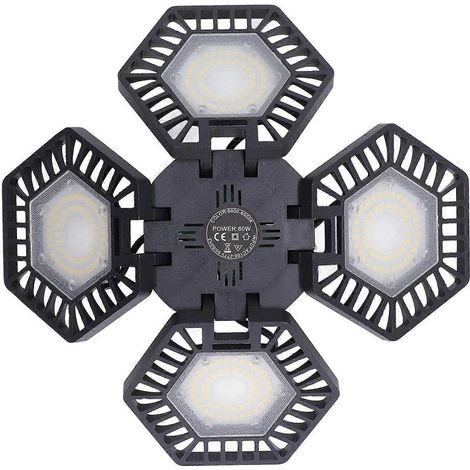 Projecteur LED blanc froid 80 W, 4 panneaux, orientable à 90°, pour garage, entrepôt ou usine. (1/4)