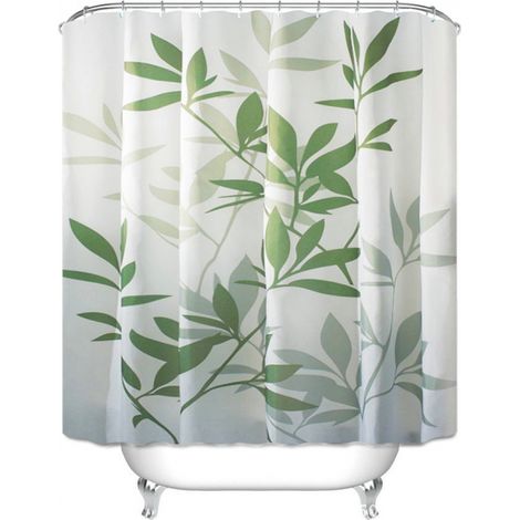 Rideau de douche à motifs de feuilles vertes (180 x 180 cm) pour salle de bain (1/5)
