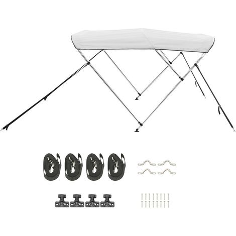 Capote de Bimini 3 arceaux pour bateau, toile polyester 600D imperméable anti-UV, armature alliage aluminium, auvent ombrage avec sac, 2 poteaux, 4 sangles, 1,83x1,37-1,52x1,17m, gris clair (1/5)