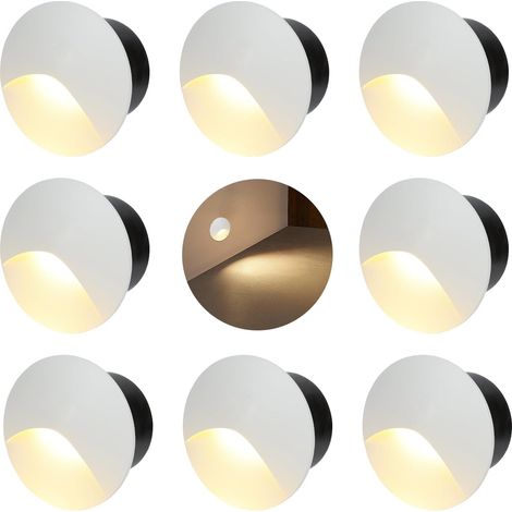 Lot de 8 spots LED d'escalier 3W, spot encastré rond 85mm, blanc chaud, boîtier blanc (1/5)