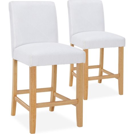 Lot de 2 chaises de bar en bois Rosie velours côtelé Blanc - H65cm (1/5)