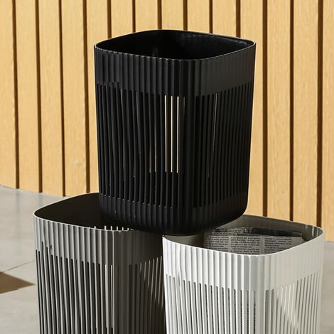 Corbeille à papier en plastique, design ajouré, ouverture sur le dessus, grande capacité, noire, idéale pour la chambre, la salle de bain ou le bureau. (1/5)